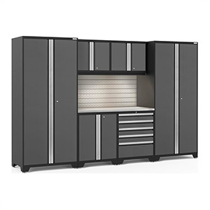 PRO Series 3.0 Grey 7-Piece Set with Stainless Steel Top, Slatwall and LED Lights