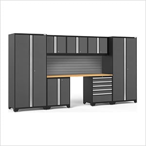 PRO Series Grey 8-Piece Set with Bamboo Top and Slatwall