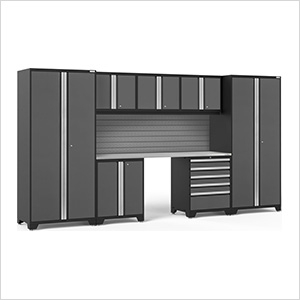 PRO Series Grey 8-Piece Set with Stainless Steel Top and Slatwall