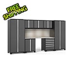 NewAge Products PRO Series Grey 8-Piece Cabinet Set with Stainless Steel Top Slatwall and LED Lights