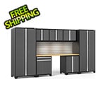 NewAge Products PRO Series Grey 8-Piece Cabinet Set with Bamboo Top Slatwall and LED Lights