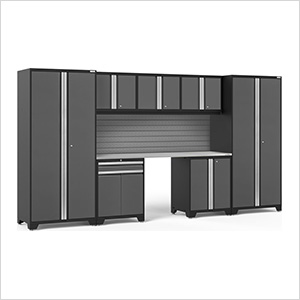 PRO Series Grey 8-Piece Set with Stainless Steel Top and Slatwall