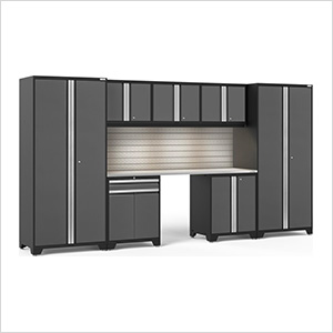 PRO Series Grey 8-Piece Set with Stainless Steel Top, Slatwall and LED Lights