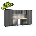 NewAge Products PRO Series Grey 8-Piece Cabinet Set with Bamboo Top, Slatwall and LED Lights