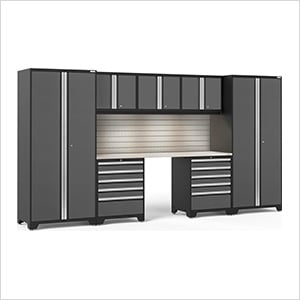 PRO Series 3.0 Grey 8-Piece Set with Stainless Steel Top, Slatwall and LED Lights