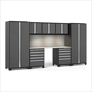 PRO Series 3.0 Grey 8-Piece Set with Stainless Steel Top, Slatwall and LED Lights