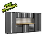 NewAge Products PRO Series Grey 9-Piece Cabinet Set with Bamboo Top Slatwall and LED Lights