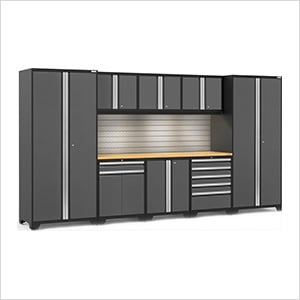 PRO Series Grey 9-Piece Set with Bamboo Top, Slatwall and LED Lights