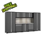 NewAge Products PRO Series Grey 9-Piece Cabinet Set with Stainless Steel Top Slatwall and LED Lights