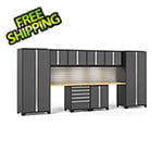 NewAge Garage Cabinets PRO Series Grey 10-Piece Set with Bamboo Top, Slatwall and LED Lights