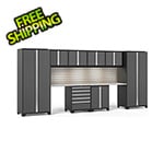 NewAge Garage Cabinets PRO Series Grey 10-Piece Set with Stainless Top, Slatwall and LED Lights