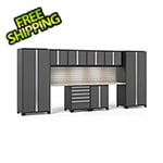 NewAge Products PRO Series Grey 10-Piece Cabinet Set with Stainless Steel Top Slatwall and LED Lights