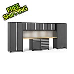 NewAge Garage Cabinets PRO Series 3.0 Grey 10-Piece Set with Bamboo Top and LED Lights and Slatwall
