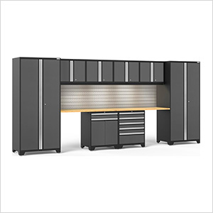 PRO Series Grey 10-Piece Set with Bamboo Top and LED Lights and Slatwall