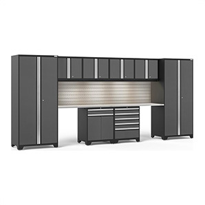 PRO Series 3.0 Grey 10-Piece Set with Stainless Steel Top, Slatwall and LED Lights