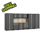 NewAge Garage Cabinets PRO Series Grey 10-Piece Set with Bamboo Top, Slatwall and LED Lights