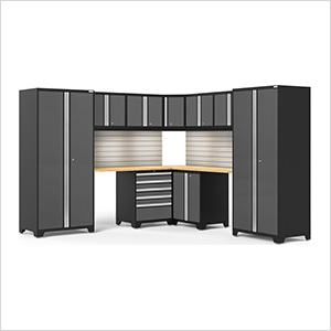 PRO Series Grey 12-Piece Corner Set with Bamboo Tops, Slatwall, LED Lights