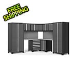 NewAge Garage Cabinets PRO Series Grey 12-Piece Corner Set with Stainless Steel Tops and Slatwall