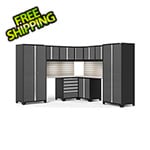 NewAge Garage Cabinets PRO Series Grey 12-Piece Corner Set with Stainless Tops, Slatwall and LED Lights