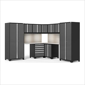 PRO Series Grey 12-Piece Corner Set with Stainless Tops, Slatwall and LED Lights