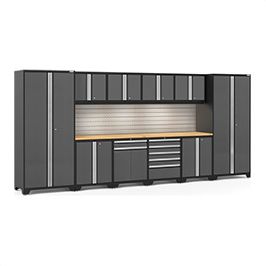 PRO Series 3.0 Grey 12-Piece Set with Bamboo Top, Slatwall and LED Lights