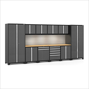 PRO Series Grey 12-Piece Set with Bamboo Top, Slatwall and LED Lights