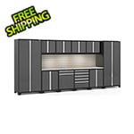 NewAge Garage Cabinets PRO Series Grey 12-Piece Set with Stainless Steel Top, Slatwall and LED Lights