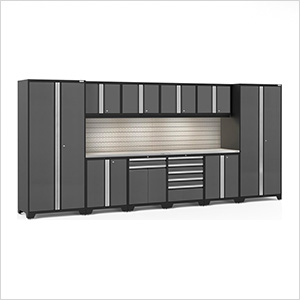 PRO Series Grey 12-Piece Set with Stainless Steel Top, Slatwall and LED Lights