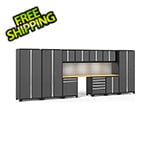 NewAge Products PRO Series Grey 12-Piece Cabinet Set with Bamboo Tops Slatwall and LED Lights