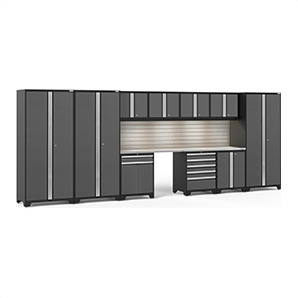 PRO Series Grey 12-Piece Set with Stainless Steel Tops, Slatwall and LED Lights