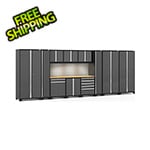 NewAge Garage Cabinets PRO Series Grey 12-Piece Set with Bamboo Tops, Slatwall and LED Lights