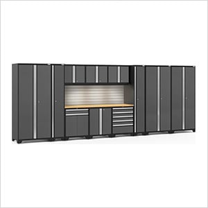 PRO Series Grey 12-Piece Set with Bamboo Tops, Slatwall and LED Lights