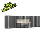 NewAge Products PRO Series Grey 14-Piece Cabinet Set with Bamboo Tops Slatwall and LED Lights