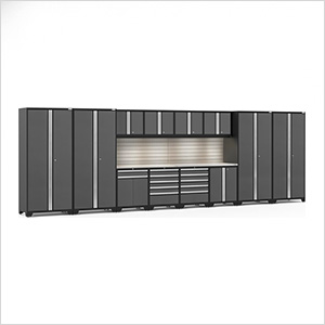 PRO Series Grey 14-Piece Set with Stainless Steel Tops, Slatwall and LED Lights