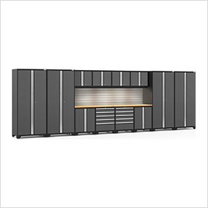 PRO Series Grey 14-Piece Set with Bamboo Top, Slatwall and LED Lights