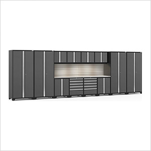 PRO Series Grey 14-Piece Set with Stainless Steel Tops, Slatwall and LED Lights