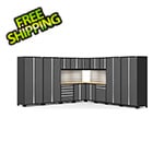 NewAge Products PRO 3.0 Series Grey 16-Piece Corner Cabinet Set with Bamboo Tops Backsplash and LED Lights