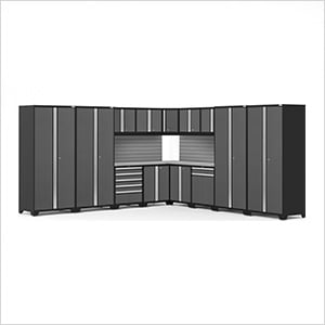 PRO Series Grey 16-Piece Corner Set with Stainless Steel Tops and Slatwall