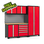 NewAge Products PRO Series Red 6-Piece Cabinet Set with Bamboo Top and Slatwall