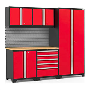 PRO Series Red 6-Piece Set with Bamboo Top and Slatwall