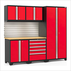 PRO Series Red 6-Piece Set with Bamboo Top, Slatwall and LED Lights