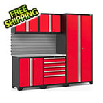 NewAge Products PRO Series Red 6-Piece Cabinet Set with Stainless Steel Top and Slatwall