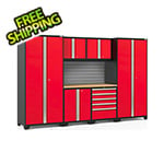 NewAge Garage Cabinets PRO Series Red 7-Piece Set with Bamboo Top and Slatwall