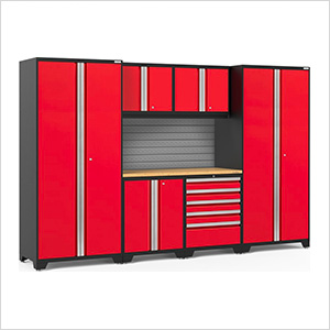 PRO Series Red 7-Piece Set with Bamboo Top and Slatwall
