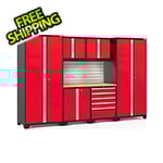 NewAge Garage Cabinets PRO Series Red 7-Piece Set with Bamboo Top, Slatwall and LED Lights