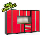 NewAge Garage Cabinets PRO Series Red 7-Piece Set with Bamboo Top, Slatwall and LED Lights