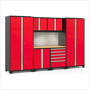 PRO Series Red 7-Piece Set with Bamboo Top, Slatwall and LED Lights