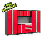 NewAge Garage Cabinets PRO Series Red 7-Piece Set with Stainless Steel Top and Slatwall