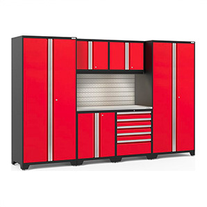 PRO Series 3.0 Red 7-Piece Set with Stainless Steel Top, Slatwall and LED Lights