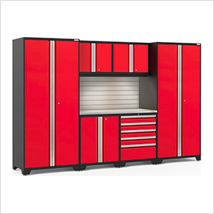 PRO Series Red 7-Piece Set with Stainless Steel Top, Slatwall and LED Lights